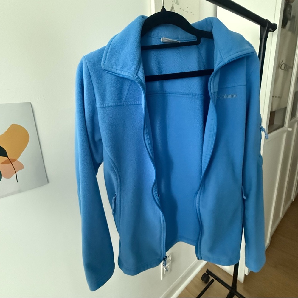 Columbia Blue Fleece Fitted Jacket with Zipper Pockets